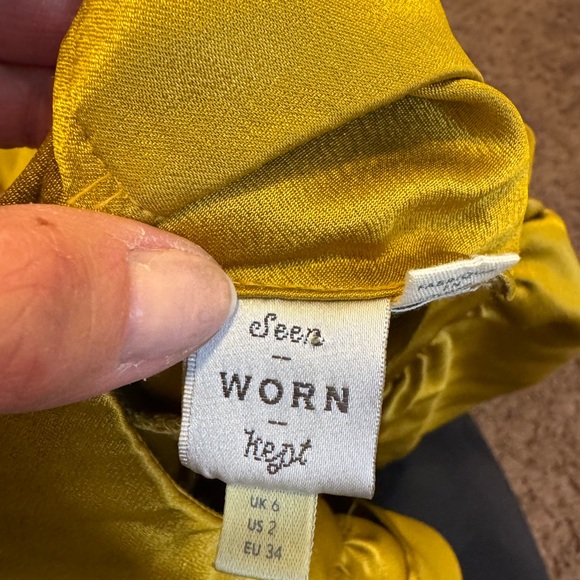 Anthropologie Seen Worn Kept Satin Ruffle Midi Dress Sleeveless Gold Yellow 2 - Picture 4 of 8